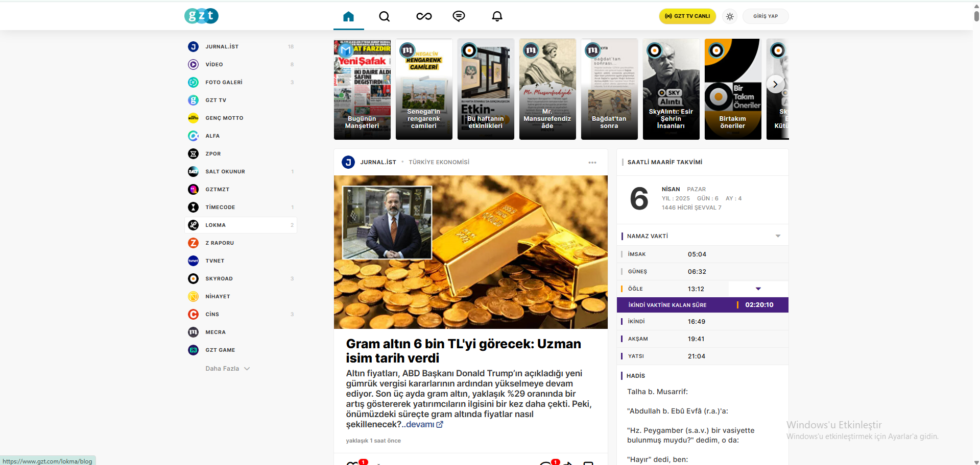 GZT web sitesi ekran görüntüsü